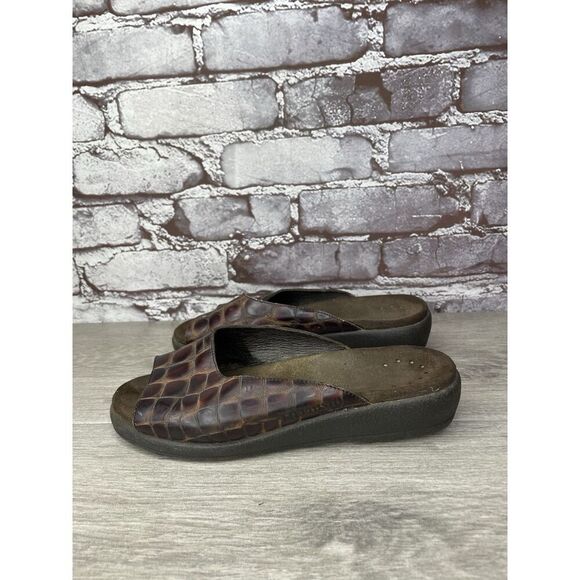 Mephisto Brown Leather Croc Embossed Slip On Slides Sandals Women Sz 35EU/5M US - Picture 5 of 16